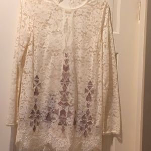 NWOT Free People Cream Lace Long Sleeve Top. S/P